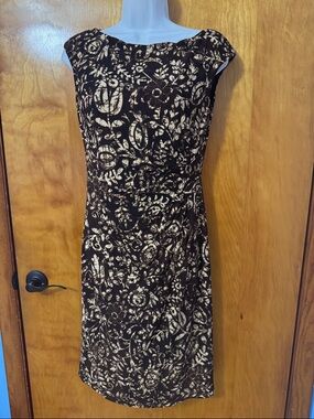 Lauren Ralph Lauren Brown and  Cream Floral Midi Dress